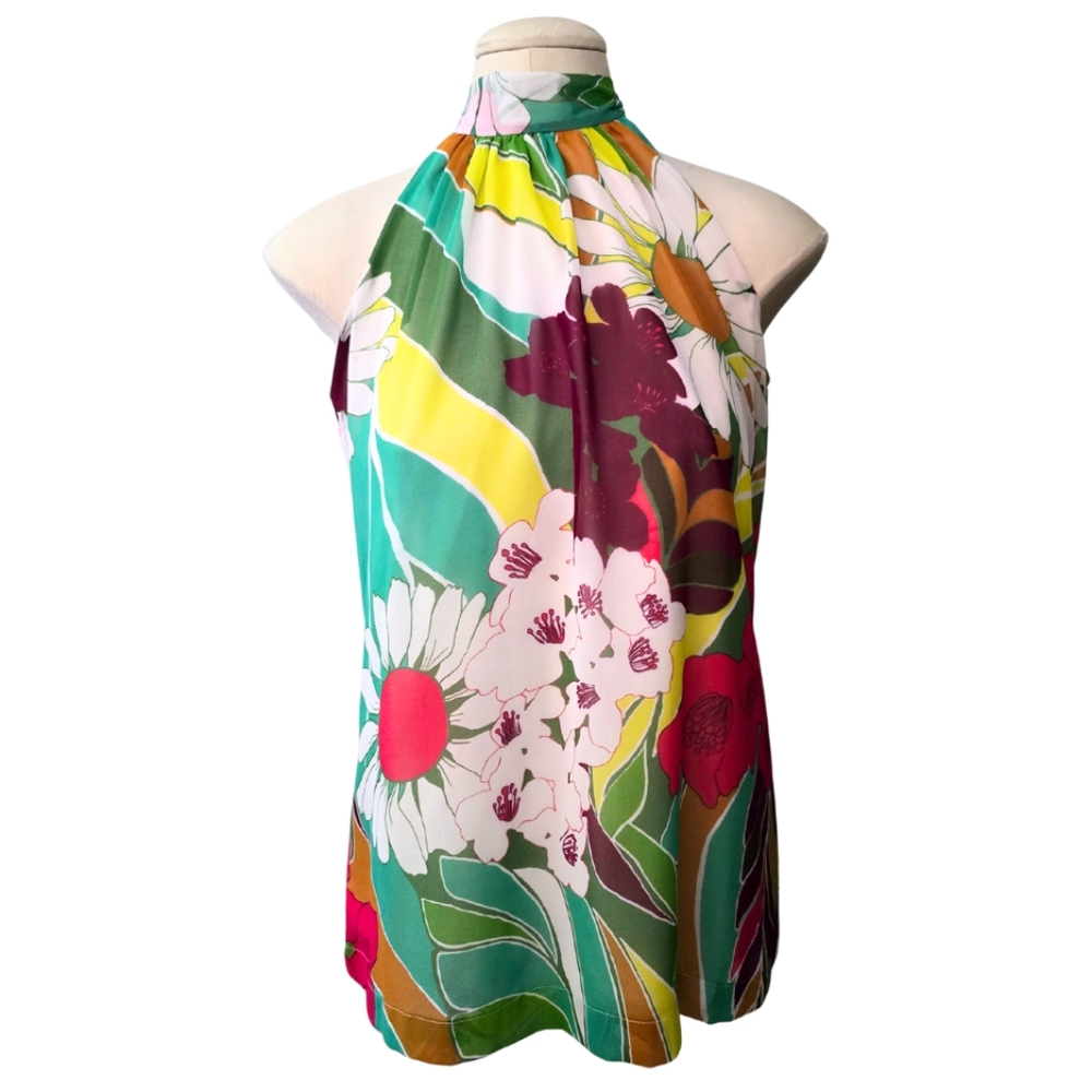 JONATHAN MARTIN Floral Tropical Silky Halter Top Blouse Medium